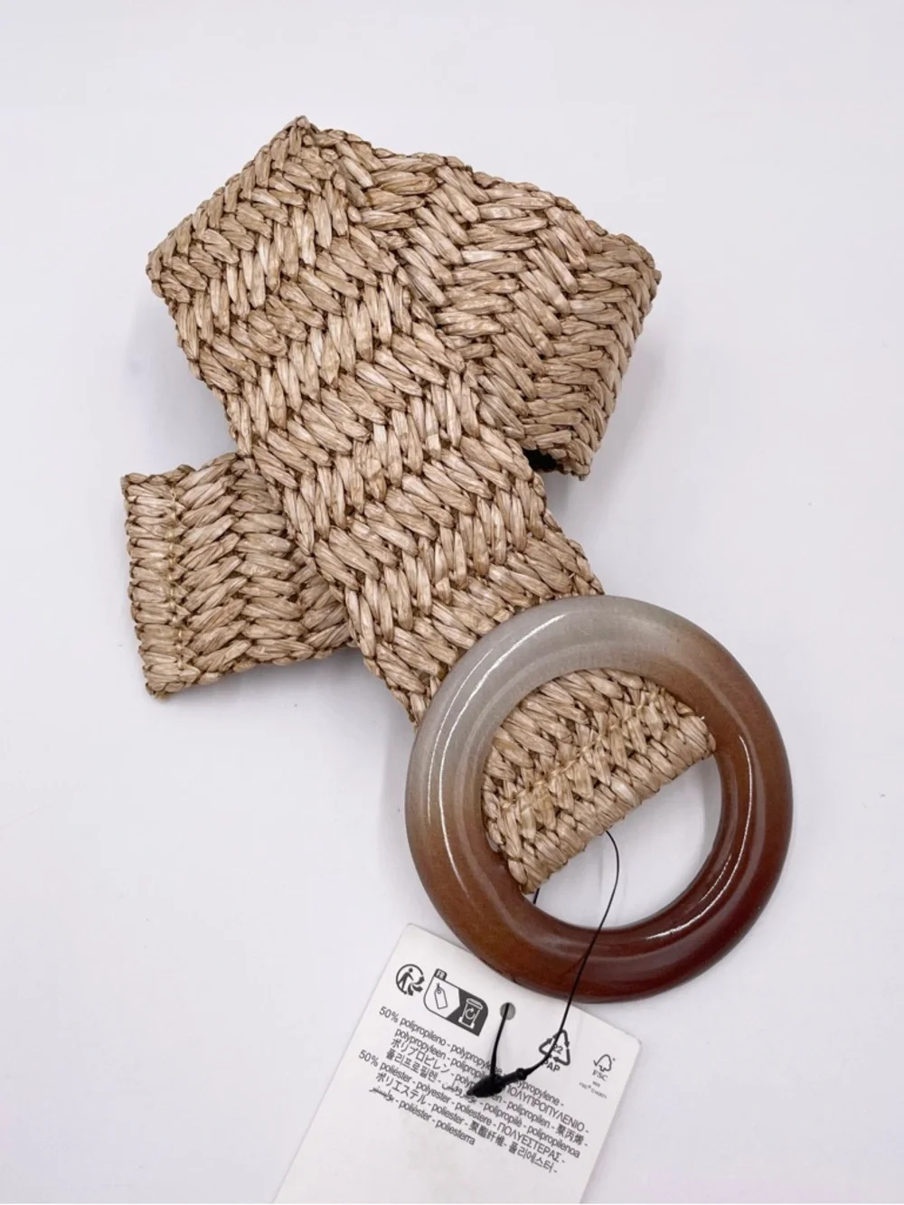 NEW Zara Woven Raffia Belt Ombre Resin Buckle Stretchy Bohemian Festival Indie